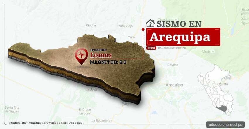 Arequipa:  sismo de magnitud 6.0 otra vez en Caravelí 