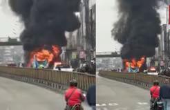 Bus de transporte público se incendia en plena avenida Túpac Amaru