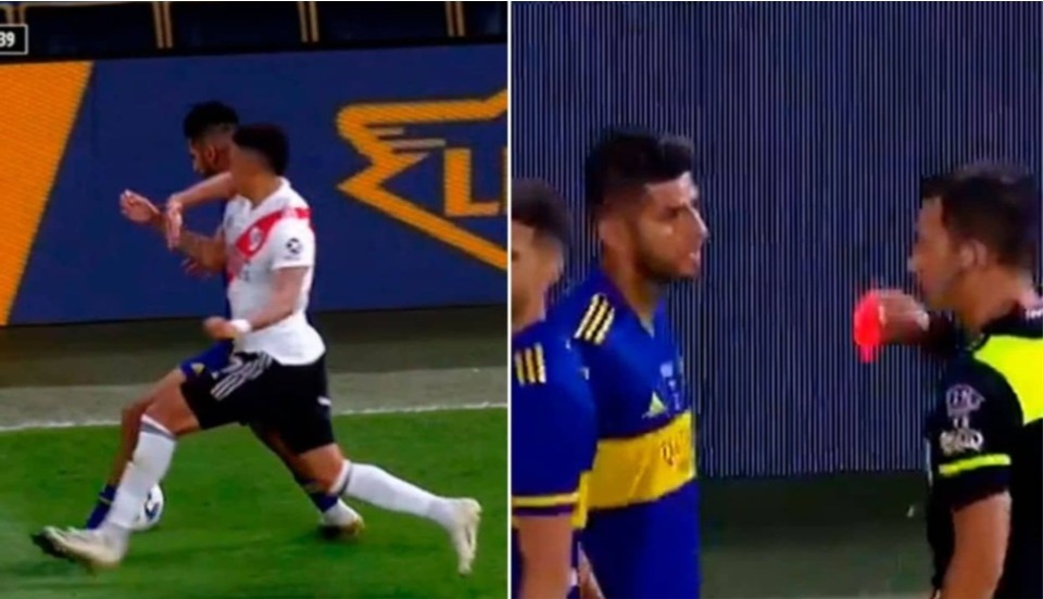 Boca Juniors vs. River Plate: Mira el codazo de Carlos Zambrano por el que fue expulsado 