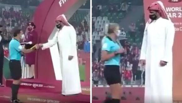¡Indignante! Jeque de Qatar no quiso dar el puño a árbitro mujer en la final del Mundial de Clubes 