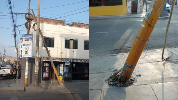 San Juan de Lurigancho: Vecinos denuncian que poste de telefonía está por caer